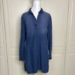 Cloth & Stone Tunic Shirt Dress Women's Size XS Blue Chambray Long Sleeve